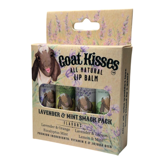 Goat Kisses(TM), Goat Milk Lip Balm, 4 Smack Pack, LAVENDER AND MINT